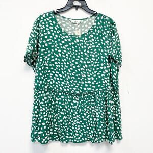 Agnes Orinda Women's Green Polka‎ Dot Short Sleeve Blouse Size 1X
